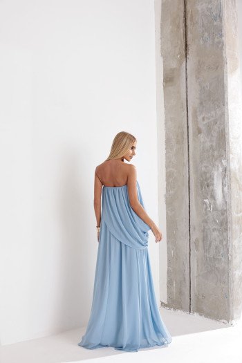 VESTIDO LONGO LOUISE DRAPEADO - AZUL SERENITY