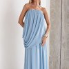 VESTIDO LONGO LOUISE DRAPEADO - AZUL SERENITY