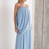 VESTIDO LONGO LOUISE DRAPEADO - AZUL SERENITY