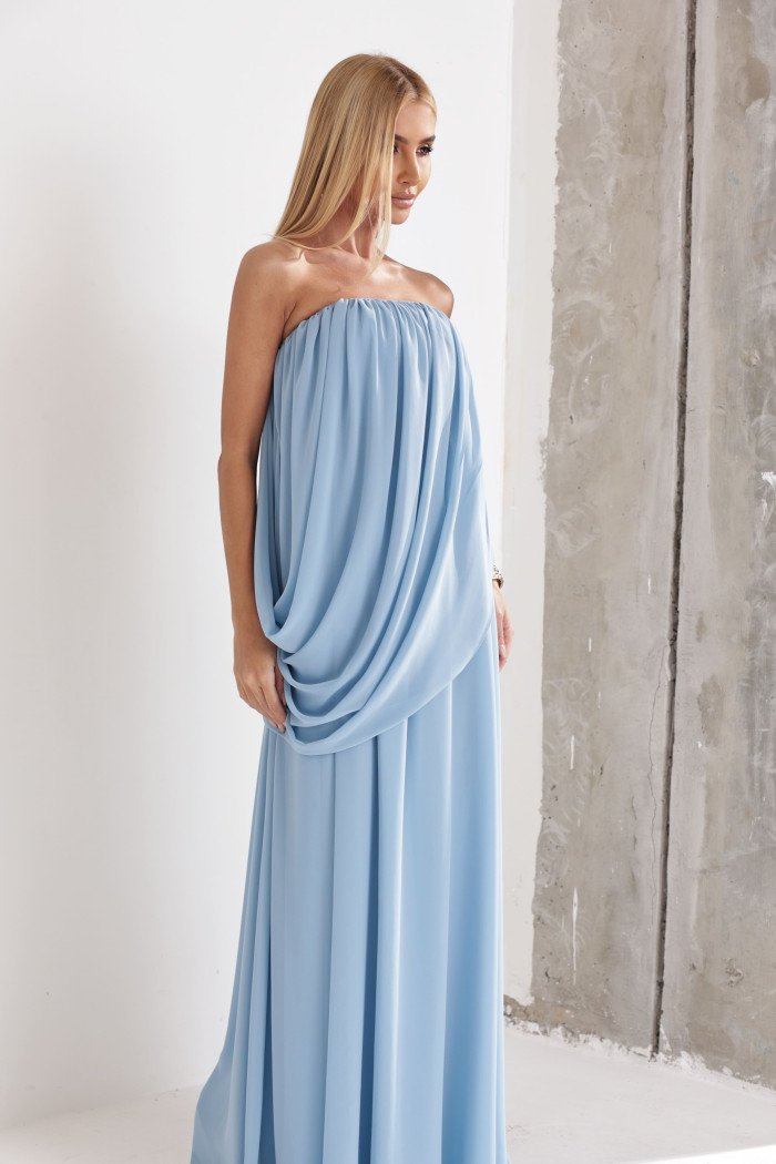 VESTIDO LONGO LOUISE DRAPEADO - AZUL SERENITY