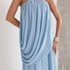 VESTIDO LONGO LOUISE DRAPEADO - AZUL SERENITY