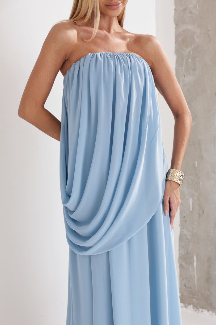VESTIDO LONGO LOUISE DRAPEADO - AZUL SERENITY
