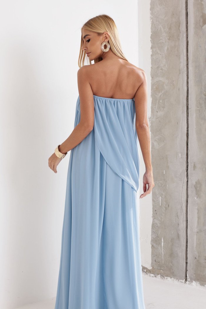 VESTIDO LONGO LOUISE DRAPEADO - AZUL SERENITY