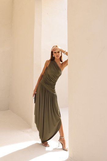 VESTIDO LONGO ASSIMÉTRICO BRUNA - VERDE MILITAR