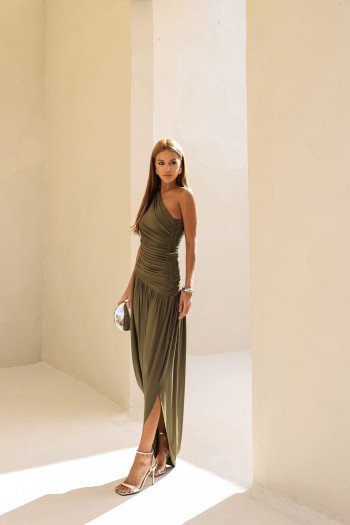 VESTIDO LONGO ASSIMÉTRICO BRUNA - VERDE MILITAR