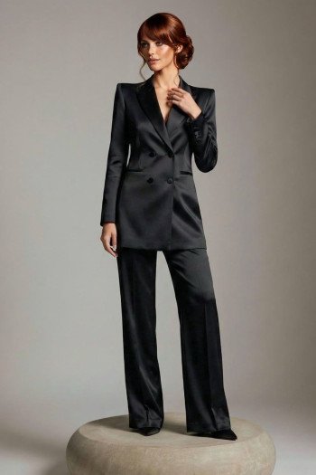 CONJUNTO PANTALONA E BLAZER CREPE ACETINADO CELEBRATION - PRETO