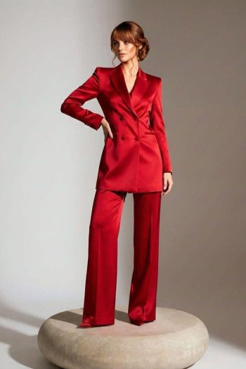 CONJUNTO PANTALONA E BLAZER CREPE ACETINADO CELEBRATION - VERMELHO
