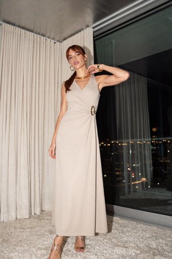 VESTIDO SABRINA ALFAIATARIA MIDI WILDNESSE - BEGE