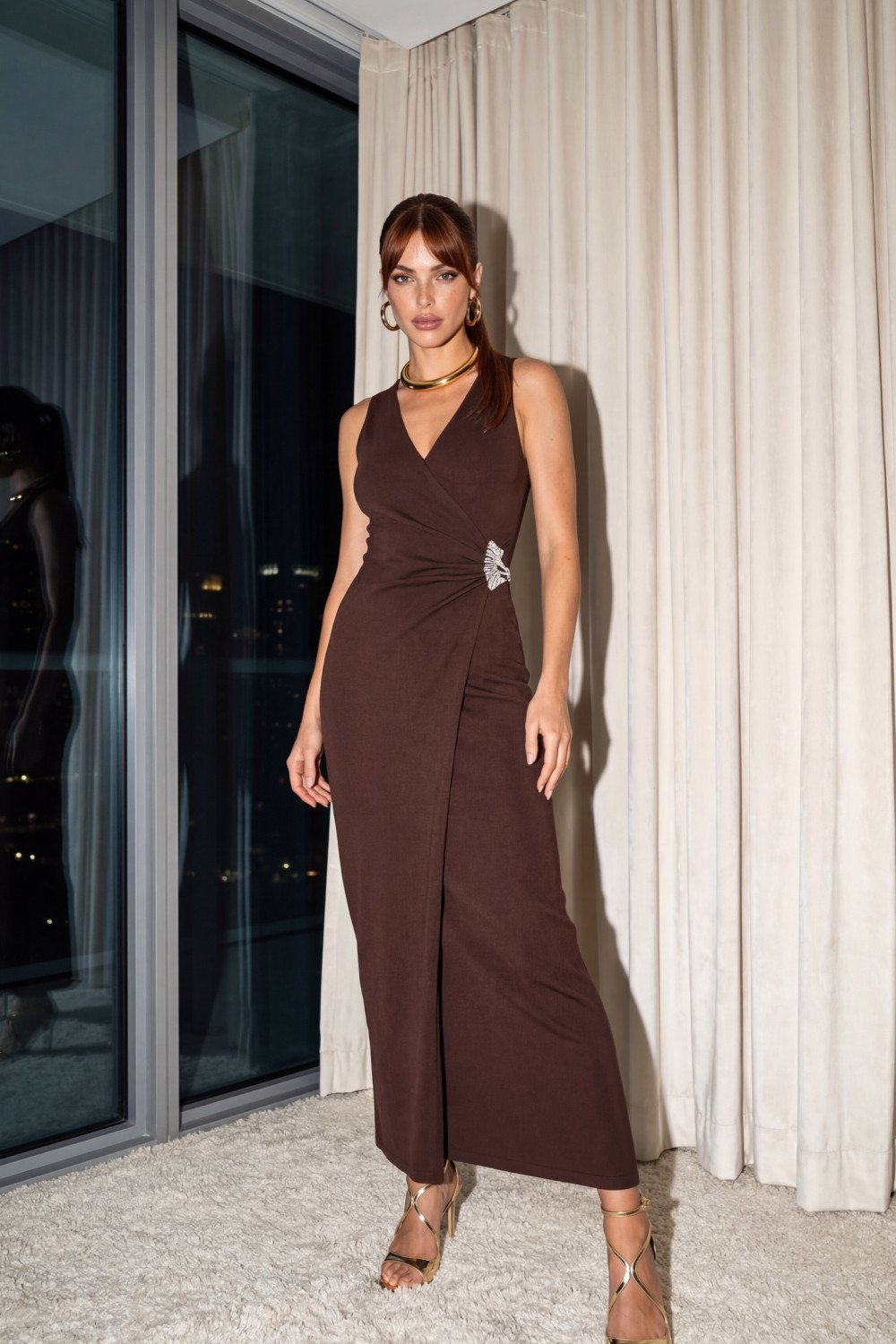 VESTIDO SABRINA ALFAIATARIA MIDI WILDNESSE - MARROM