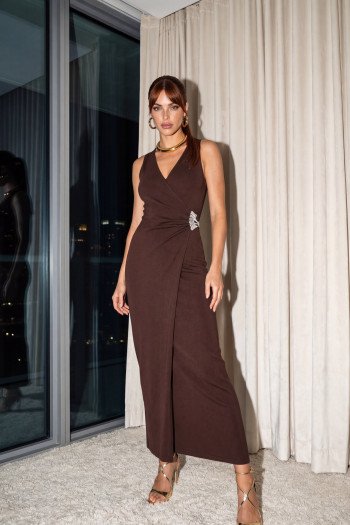 VESTIDO SABRINA ALFAIATARIA MIDI WILDNESSE - MARROM