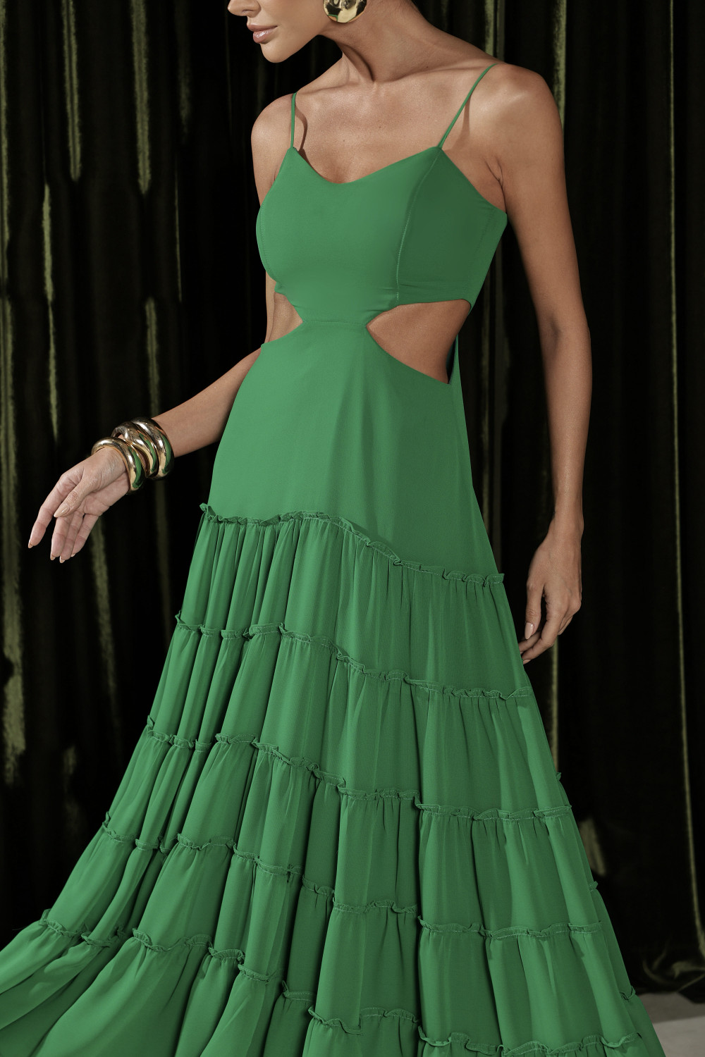 VESTIDO CREPE SILK CAMADAS HELEN - VERDE