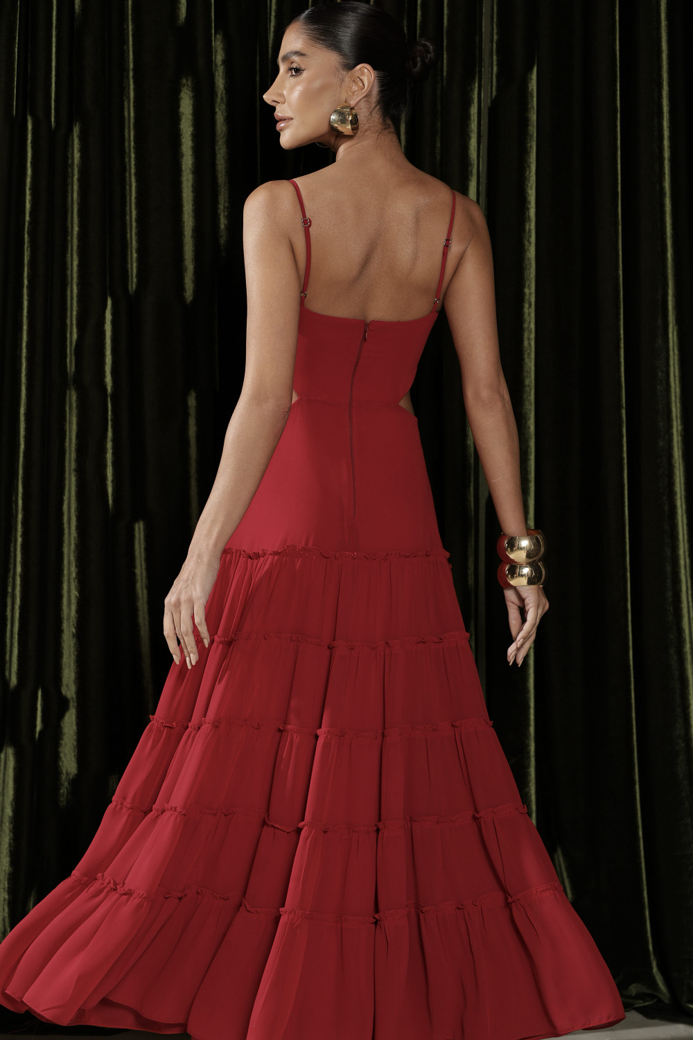 VESTIDO CREPE SILK CAMADAS HELEN - VERMELHO