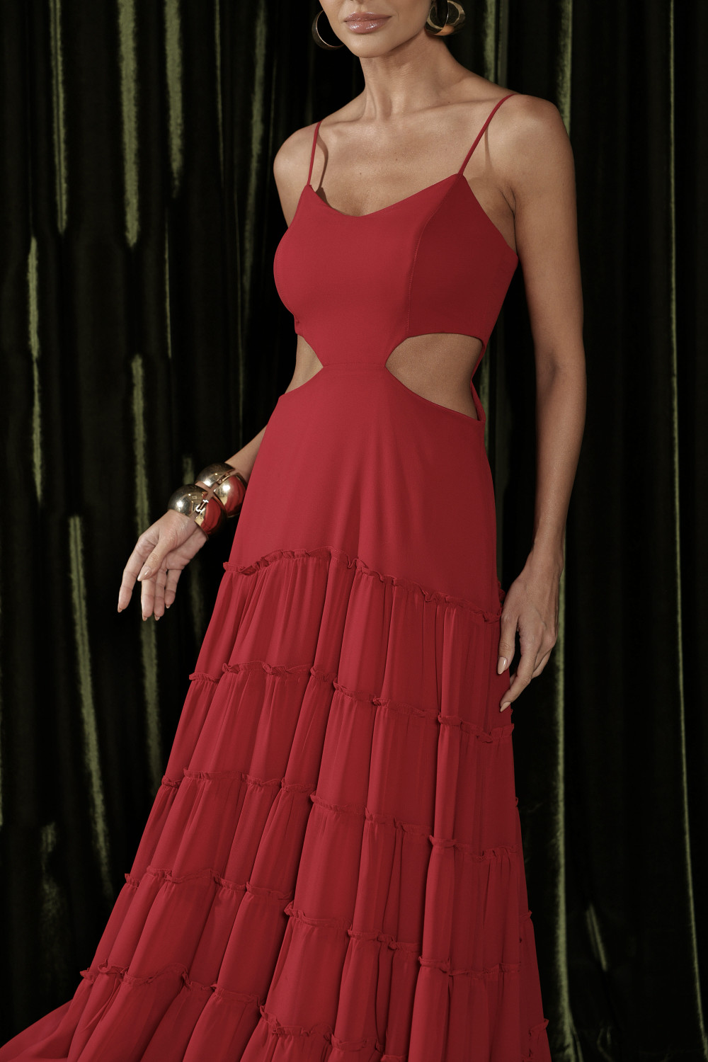 VESTIDO CREPE SILK CAMADAS HELEN - VERMELHO