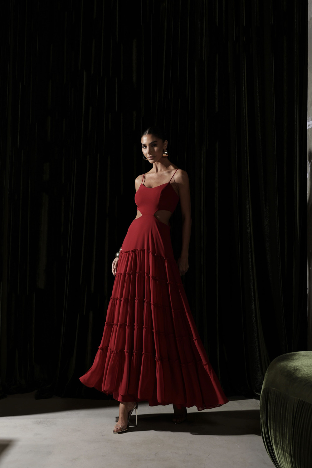 VESTIDO CREPE SILK CAMADAS HELEN - VERMELHO