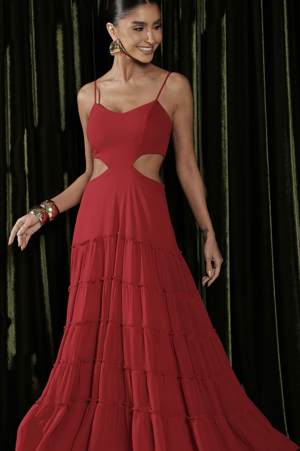 VESTIDO CREPE SILK CAMADAS HELEN - VERMELHO