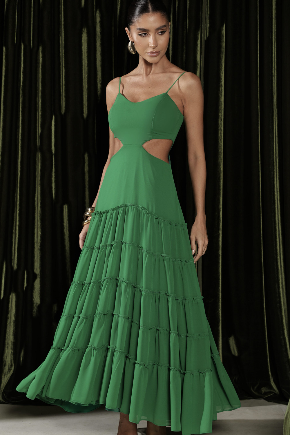 VESTIDO CREPE SILK CAMADAS HELEN - VERDE