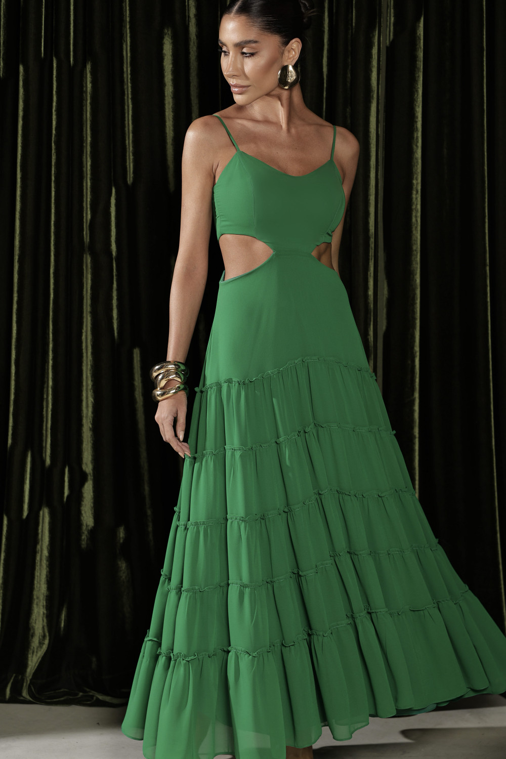 VESTIDO CREPE SILK CAMADAS HELEN - VERDE