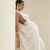 VESTIDO LONGO DRAPEADO COSTAS ARCO JENNYFER - OFF WHITE
