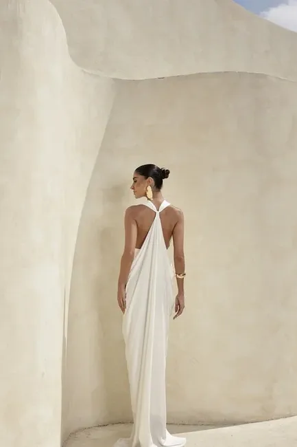 VESTIDO LONGO DRAPEADO COSTAS ARCO JENNYFER - OFF WHITE