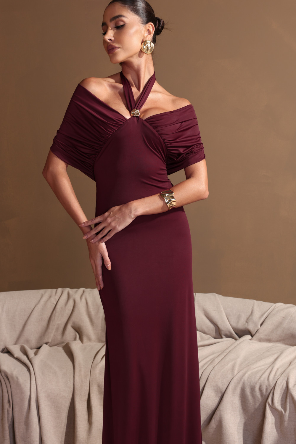 VESTIDO LONGO CHOKER SOLANGE - MARSALA