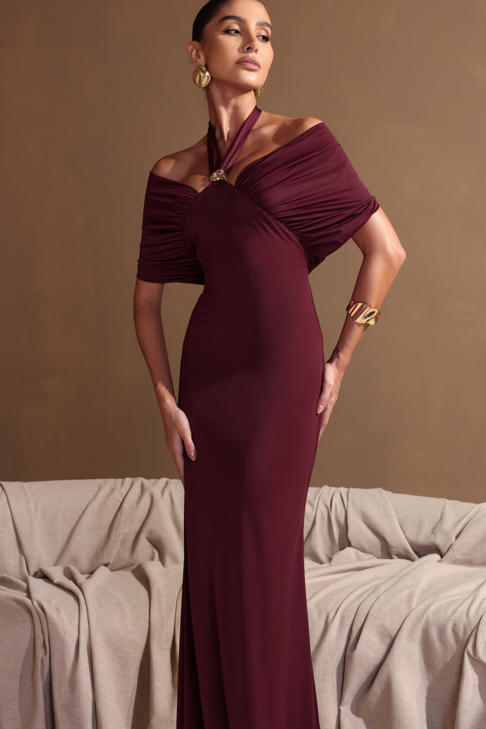 VESTIDO LONGO CHOKER SOLANGE - MARSALA