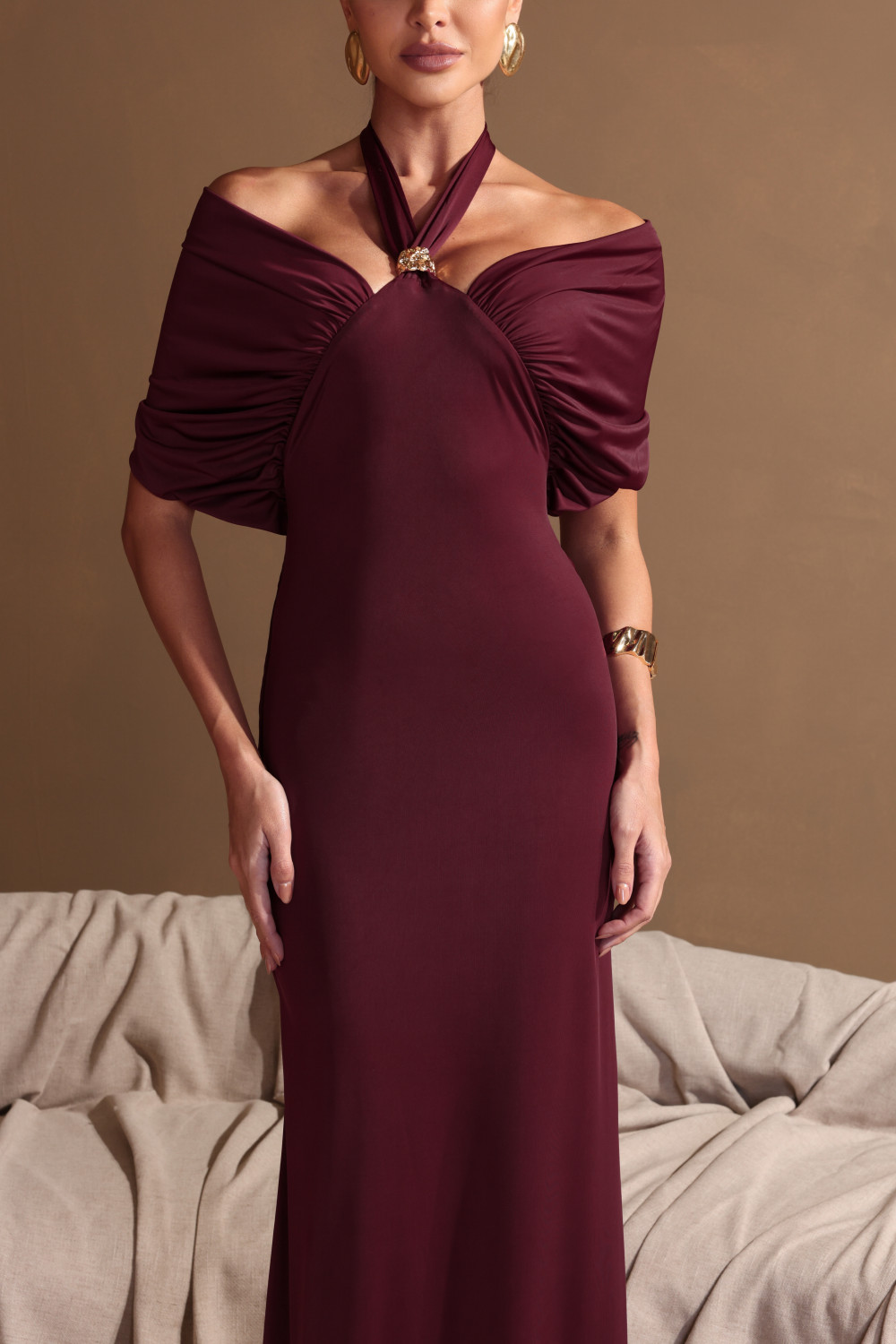 VESTIDO LONGO CHOKER SOLANGE - MARSALA