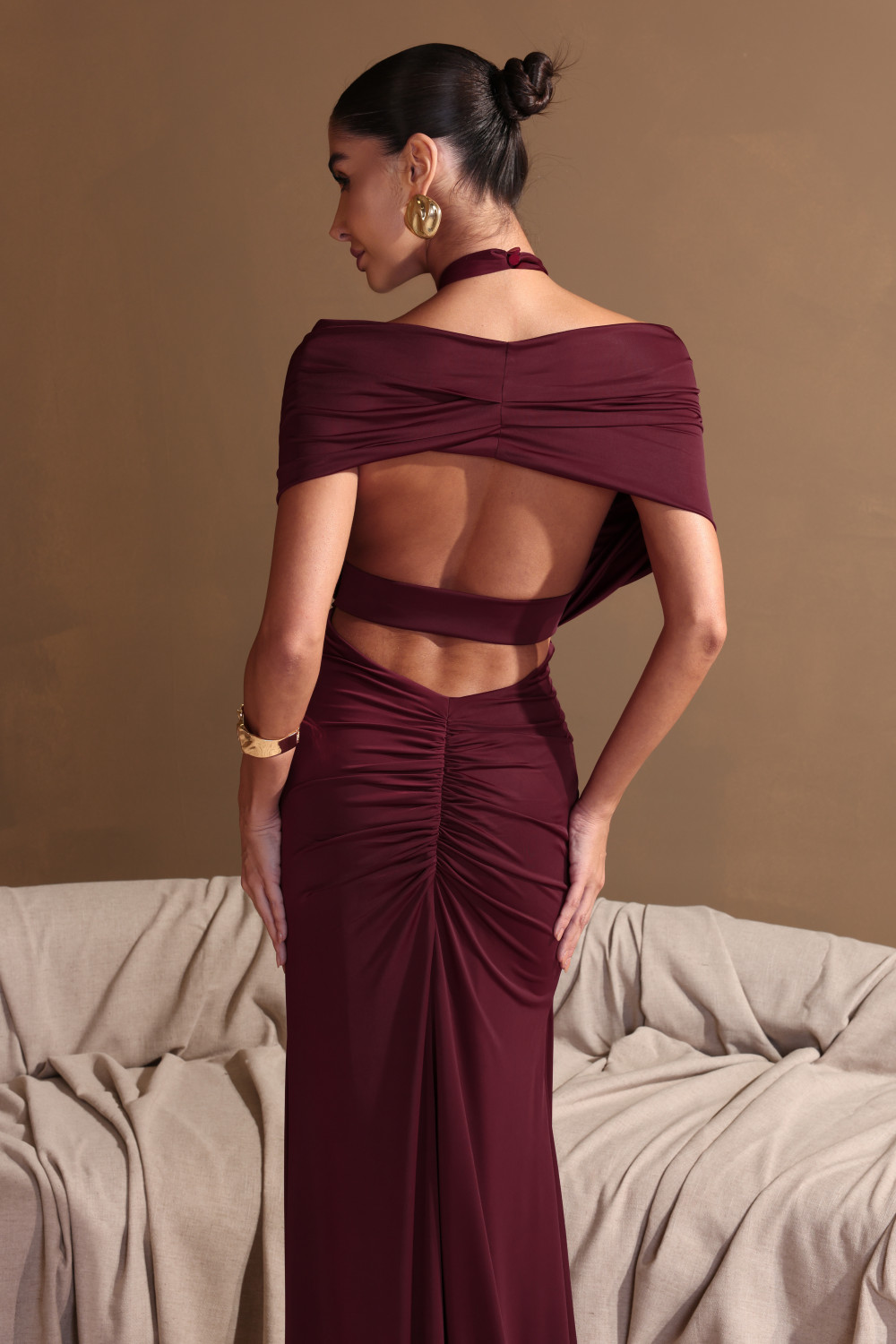 VESTIDO LONGO CHOKER SOLANGE - MARSALA