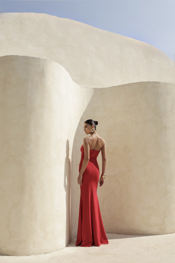 VESTIDO LONGO BARBATANA T.Q.C. TORCIDO - VERMELHO