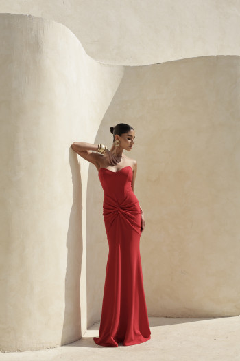 VESTIDO LONGO BARBATANA T.Q.C. TORCIDO - VERMELHO