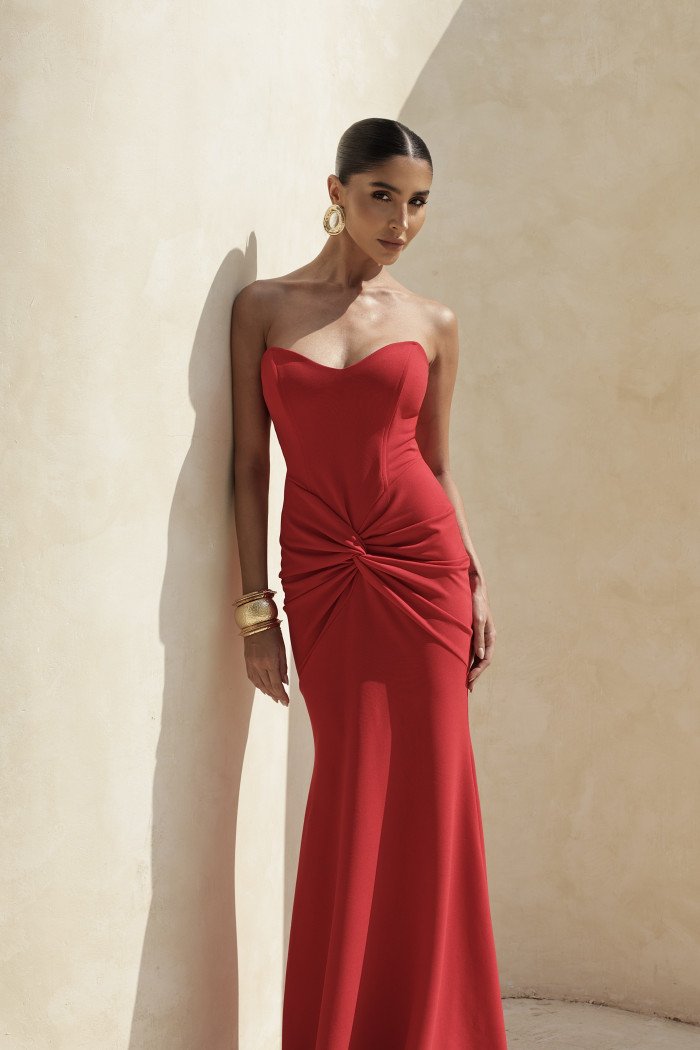 VESTIDO LONGO BARBATANA T.Q.C. TORCIDO - VERMELHO