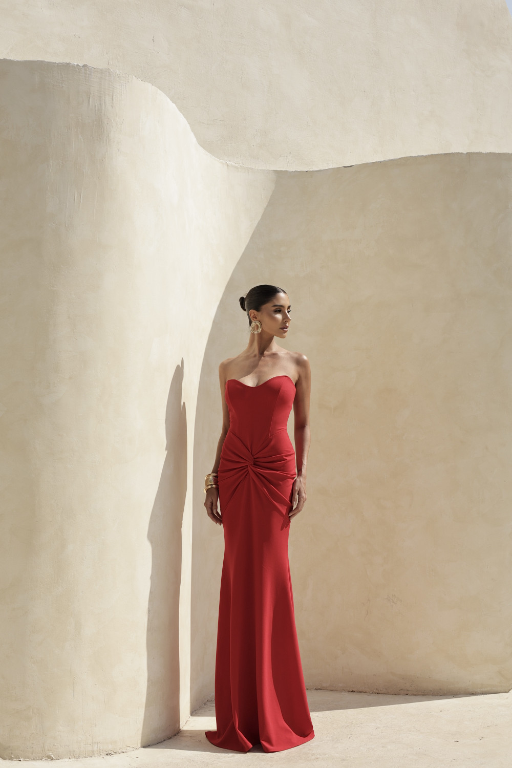 VESTIDO LONGO BARBATANA T.Q.C. TORCIDO - VERMELHO