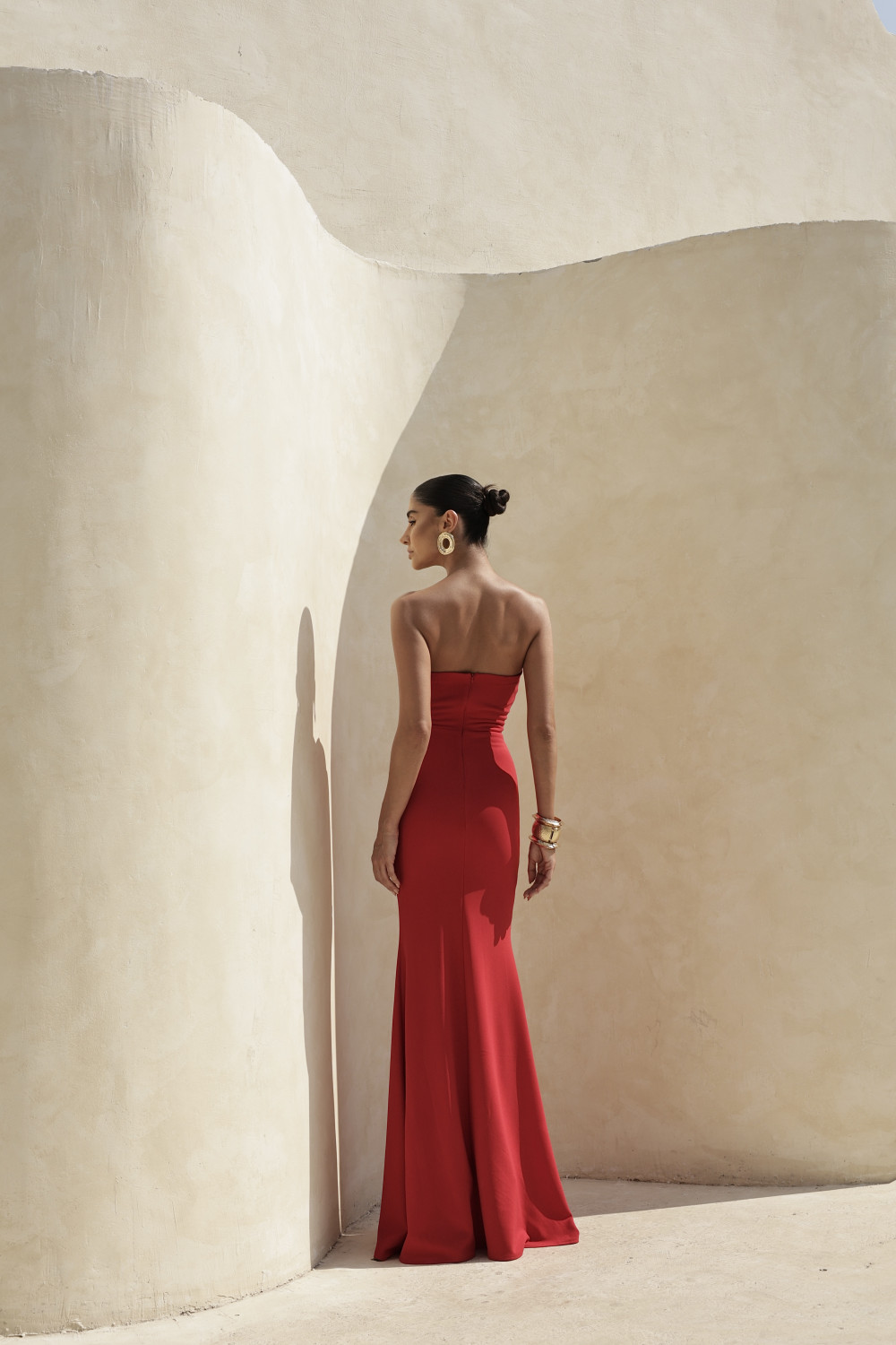 VESTIDO LONGO BARBATANA T.Q.C. TORCIDO - VERMELHO