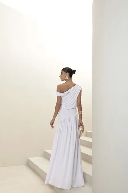 VESTIDO LONGO DRAPEADO CAMILLA - BRANCO