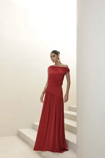 VESTIDO LONGO DRAPEADO CAMILLA - VERMELHO