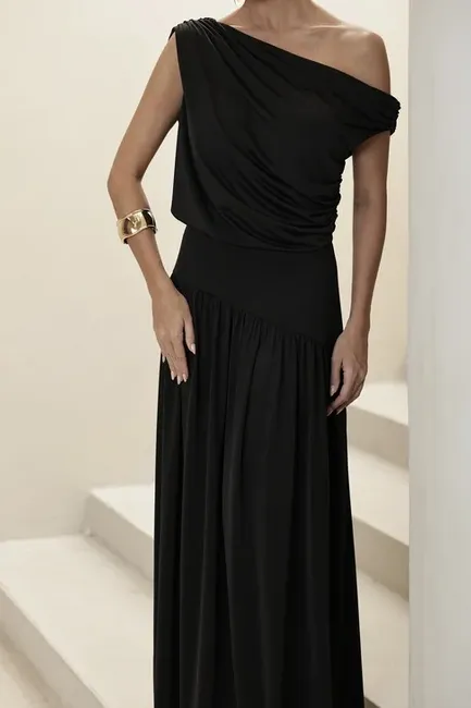 VESTIDO LONGO DRAPEADO CAMILLA - PRETO