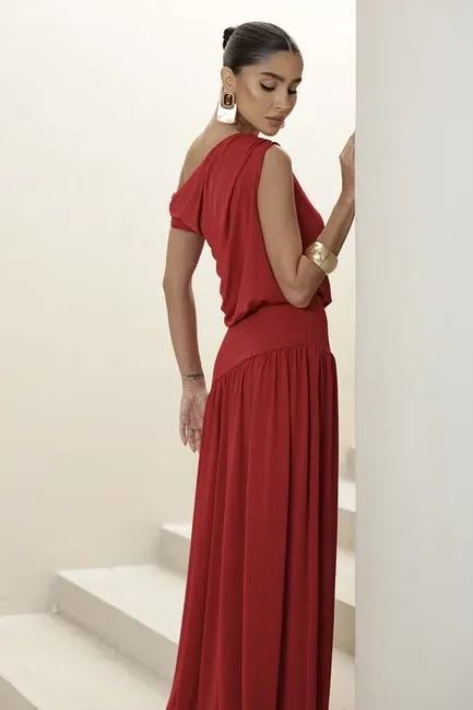 VESTIDO LONGO DRAPEADO CAMILLA - VERMELHO