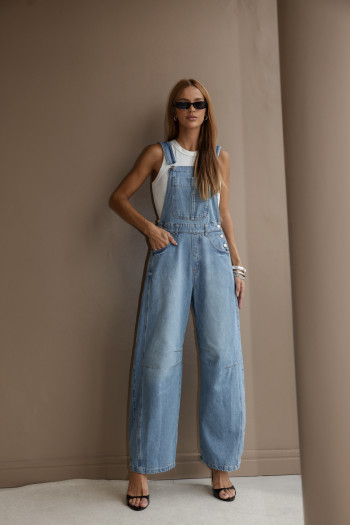 JARDINEIRA JEANS BOTÕES VIVIANE - AZUL JEANS