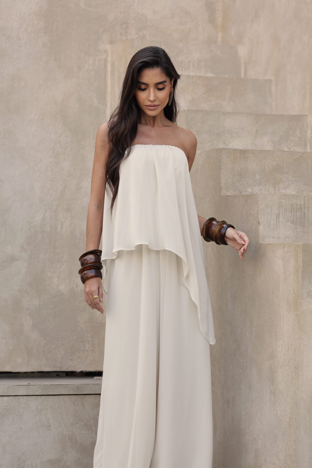 MACACÃO SAMIRA BLUSA ASSIMÉTRICA - AREIA