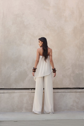 MACACÃO SAMIRA BLUSA ASSIMÉTRICA - AREIA