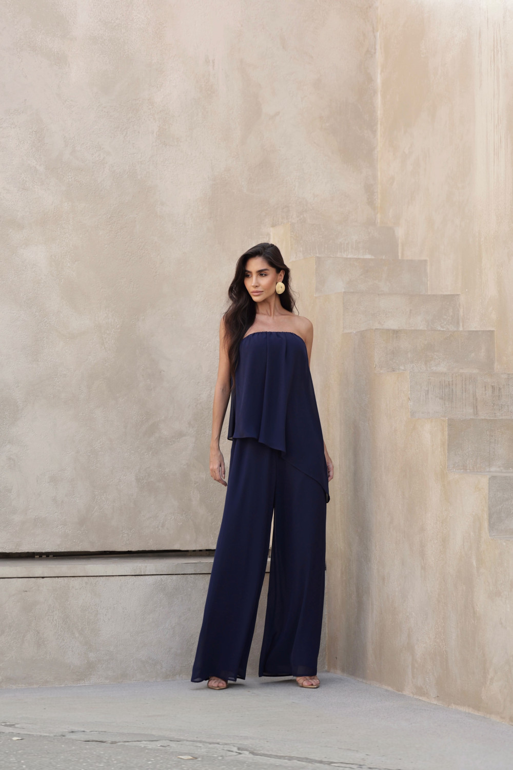 MACACÃO SAMIRA BLUSA ASSIMÉTRICA - AZUL MARINHO