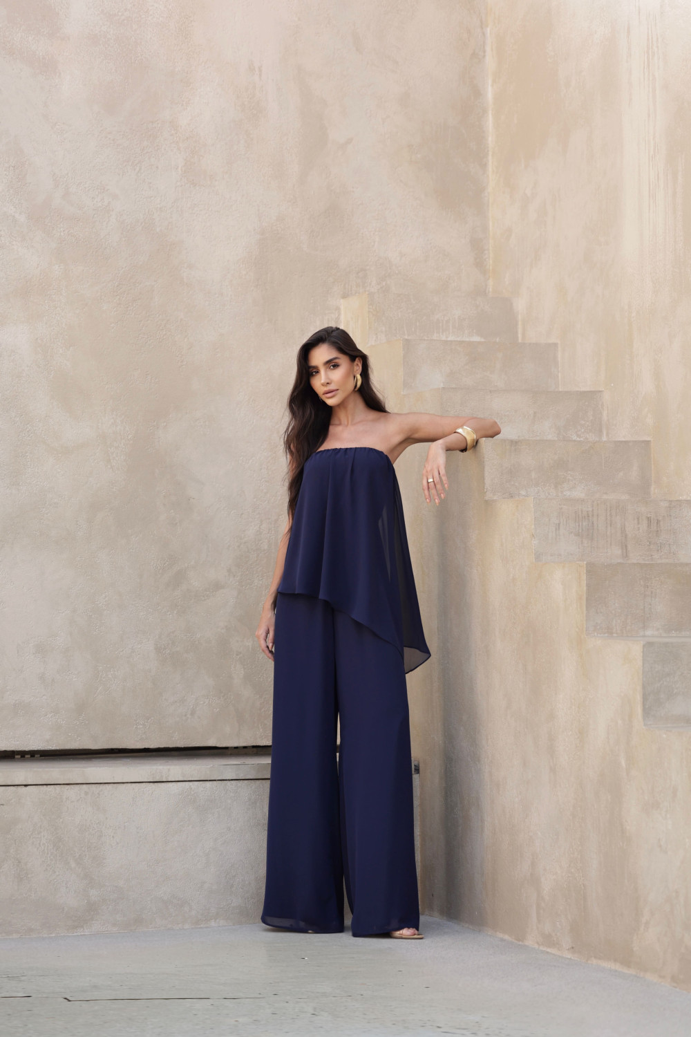 MACACÃO SAMIRA BLUSA ASSIMÉTRICA - AZUL MARINHO