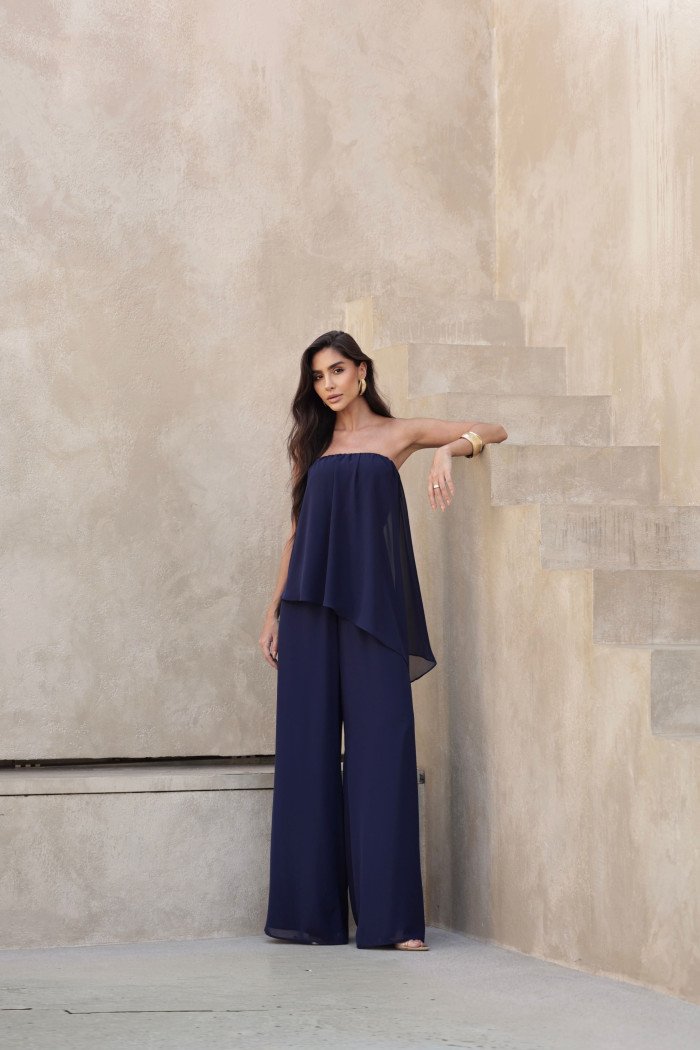 MACACÃO SAMIRA BLUSA ASSIMÉTRICA - AZUL MARINHO