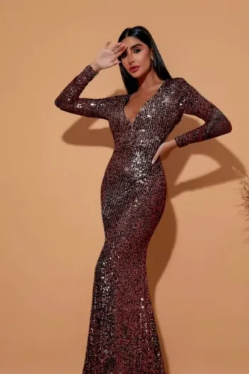 VESTIDO GLAMOROUS PAETÊ SEREIA - BRONZE