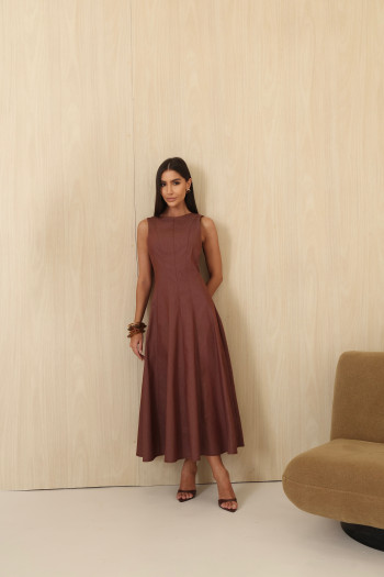 VESTIDO VIVIANE MIDI EVASÊ - MARROM