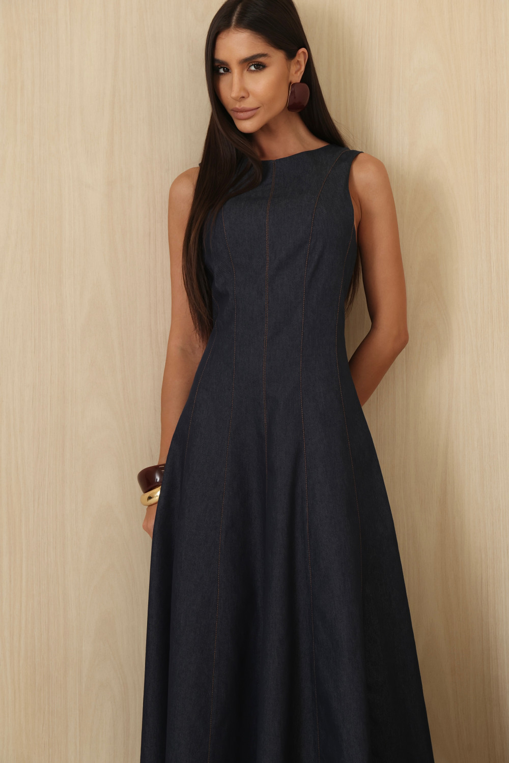 VESTIDO VIVIANE MIDI EVASÊ - AZUL JEANS