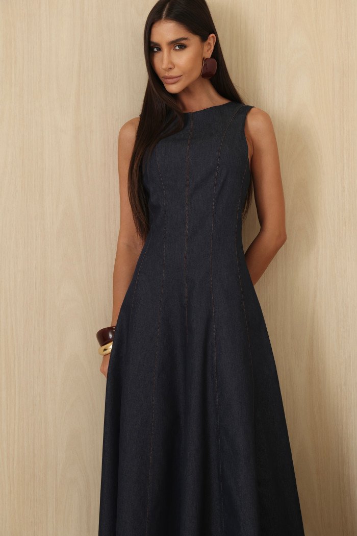 VESTIDO VIVIANE MIDI EVASÊ - AZUL JEANS