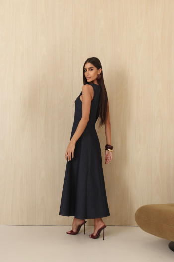 VESTIDO VIVIANE MIDI EVASÊ - AZUL JEANS
