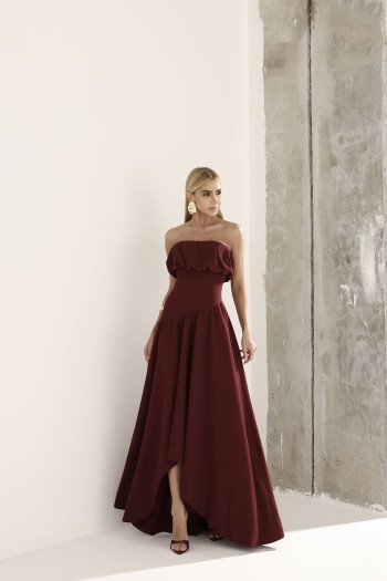 VESTIDO MIDI HELENA SAIA ASSIMÉTRICA - VINHO