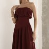VESTIDO MIDI HELENA SAIA ASSIMÉTRICA - VINHO