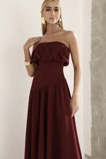 VESTIDO MIDI HELENA SAIA ASSIMÉTRICA - VINHO